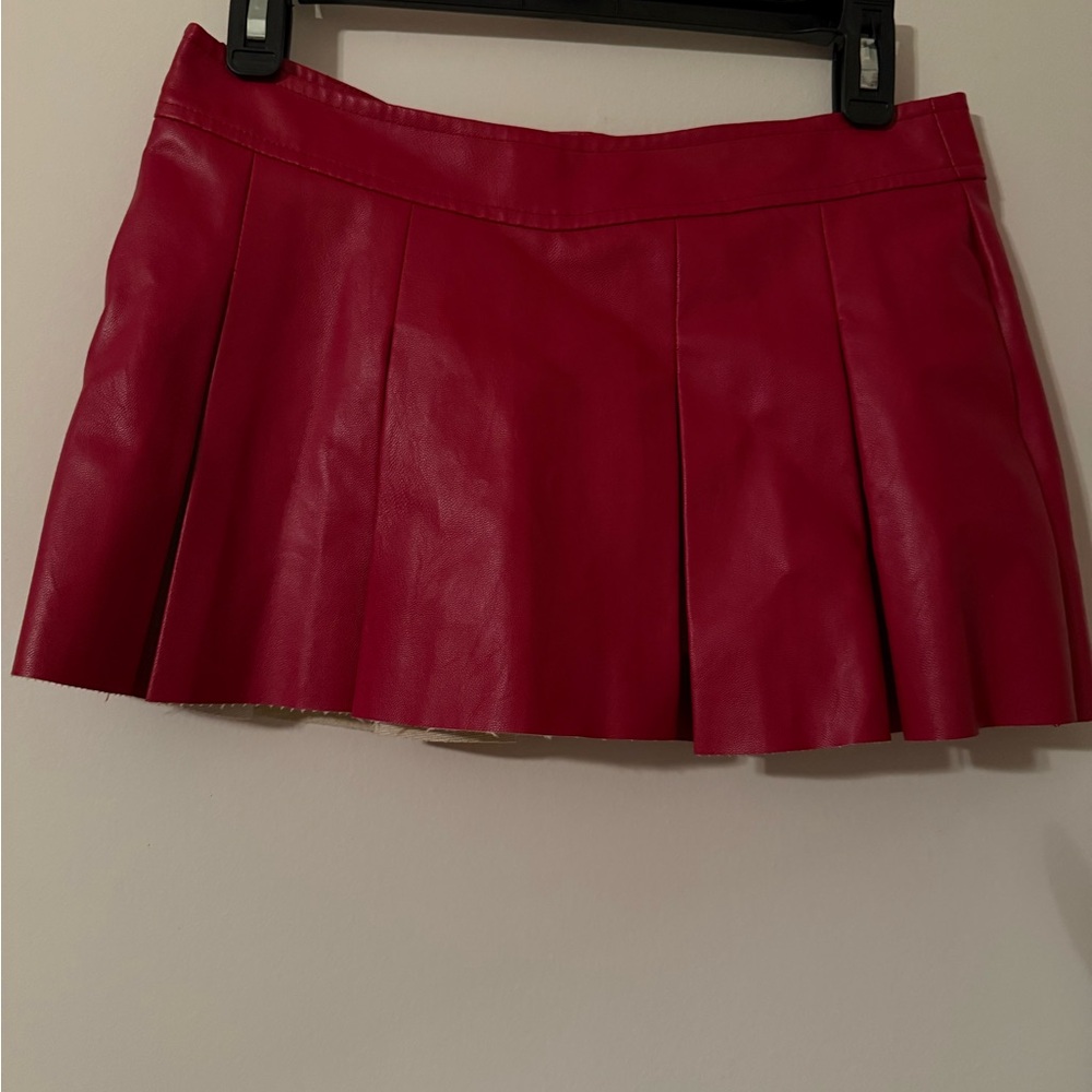 SHEIN Bold Red Faux Leather Mini Skirt